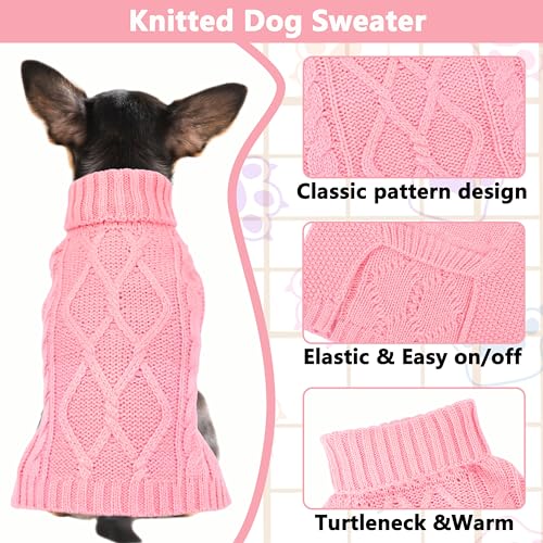 Dog Sweaters for Small Dogs Winter Dog Clothes Turtleneck Puppy Sweater Warm Pet Clothes Knitted Solid Cat Sweater Dogie Outfit XS~L(Light Pink,XS) - color: Light Pink, size: X-Small