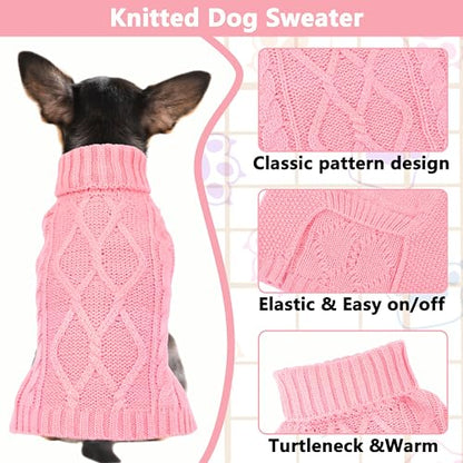Dog Sweaters for Small Dogs Winter Dog Clothes Turtleneck Puppy Sweater Warm Pet Clothes Knitted Solid Cat Sweater Dogie Outfit XS~L(Light Pink,XS) - color: Light Pink, size: X-Small
