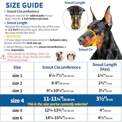 BARKLESS Dog Muzzle, Basket Muzzle Anti Biting Chewing, Sturdy Lightweight Cage Mouth Cover for Small Medium Large Sized Dogs, Allows Panting Drinking, Suitable for Grooming Trimming Training - size: 4 (Snout 11-11¾")