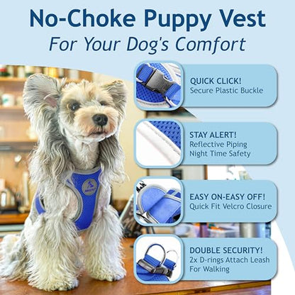 Kruz Dog Harness (Chest 14.5"-15.5", Weight 6–10 lbs) Athletica Adjustable Heavy Duty No Choke Puppy Vest for Small Dogs Lightweight Air Mesh, Reflective, Puppy Essentials – Blue, Small - color: Blue, size: Small