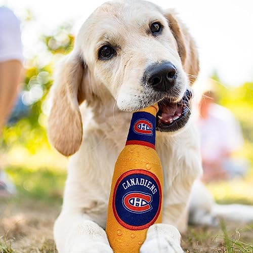 Pets First NHL Montreal Canadiens Beer Bottle Plush Dog & Cat Toy- Cutest Stadium SODA Bottle Snack Plush Toy for Dogs & Cats with Inner Squeaker & Beautiful Hockey Team/ Logo - color: Montreal Canadiens, style: NHL Beer Bottle Toy