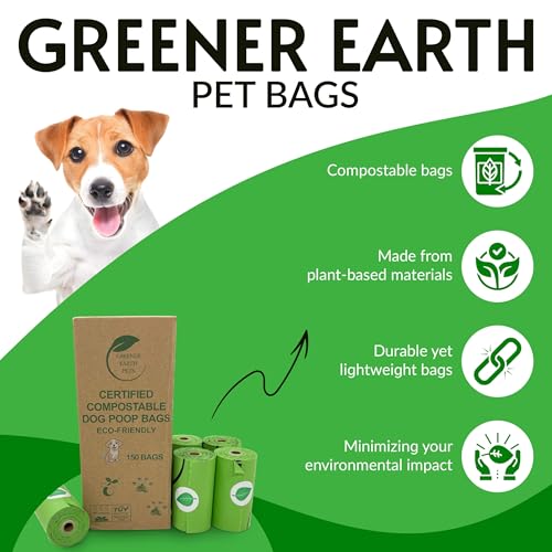 100% Certified Compostable Dog Poop Bags, Plant Based. Biodegradable Waste Bags, Unscented Extra Strong.150 count.10 rolls. 13x9". Home compostable, Leak Proof. ASTM D6400 & EN 13432 Compliant.