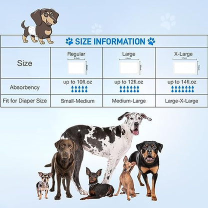 Dog Diaper Liners 100ct, Super Leak Proof and Absorption Disposable Dog Diaper Booster Pads for Female and Male Fit Most Reusable Pet Belly Bands, Wraps, and Period Diapers (X-Large，XL-100ct) - size: X-Large