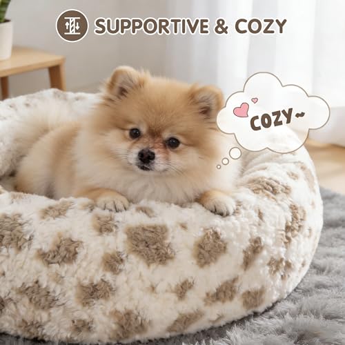 Avont Washable Donut Dog Bed with Removable Cover, Orthopedic Mixed Memory Foam Round Pet Bed, Ultra-Thick Faux Rabbit Fur Calming Cushion for Small, Medium Dogs - size: XS ( 20")