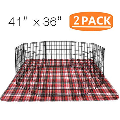 KOOLTAIL Washable Pee Pads for Dogs - Waterproof & Non-Slip Plaid Puppy Potty Training Pads, Reusable Whelping Pads, Dog Food Feeding Mat, 36"x41" - color: Red & Blue, size: 36" x 41" (2 Pack)