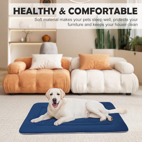 Dog Bed Soft Dog Crate Bed Pad Mat, 48 in Non Slip Bottom Washable Beds for Extra Large Dogs, Pet Bed Mattress Kennel Pad, Dark Blue - color: Dark Blue, size: 48.0"L x 30.0"W x 1.2"Th
