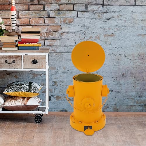 Retro Fire Hydrant Trash Can - 1.3 Gallon Metal Garbage Bin with Foot Pedal & Removable Inner Bucket, Heavy-Duty Indoor/Outdoor Waste Can for Garden, Patio, Park, Kitchen and Dog Waste, Yellow - color: Yellow
