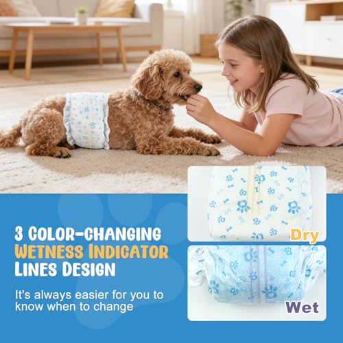 Dog Diapers Male 80 Count Belly Bands for Male Dogs M, Male Dog Diapers Disposable with Wetness Indicator Adjustable Male Dog Wraps Super Absorbent Leak-Proof for Incontinence Marking - Blue - size: M