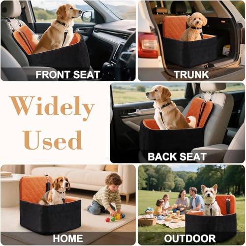Dog Car Seat for Small/Medium Dogs,Pet Dog Booster Car Seat Puppy 15-35 lbs with Soft 4+2in Detachable Pads Detachable Elevated Cushion and Washable Cover Brown - color: black-brown