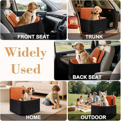 Dog Car Seat for Small/Medium Dogs,Pet Dog Booster Car Seat Puppy 15-35 lbs with Soft 4+2in Detachable Pads Detachable Elevated Cushion and Washable Cover Brown - color: black-brown