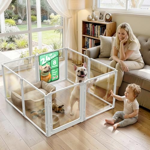 FXW AuraSpace Pro Acrylic Indoor Dog Playpen, Heavy-Duty with Metal Frame, 24" Height 8 Panels for Puppies & Small Dogs, White│Patented - color: White, size: 24"H