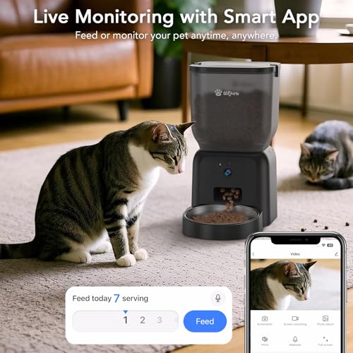 Automatic Dog & Cat Feeder,APP Controlled with Freshness Preservation, 4L Timed Cat Feeder with Timer Programmable, HD Camera for Voice and Video Recording (Black