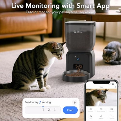 Automatic Dog & Cat Feeder,APP Controlled with Freshness Preservation, 4L Timed Cat Feeder with Timer Programmable, HD Camera for Voice and Video Recording (Black