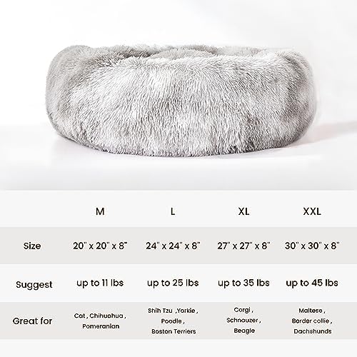 WESTERN HOME WH Calming Dog & Cat Bed, Anti-Anxiety Donut Cuddler Warming Cozy Soft Round Bed, Fluffy Faux Fur Plush Cushion Bed for Small Medium Dogs and Cats - color: White Grey, size: 20.0"l x 20.0"w x 6.0"th