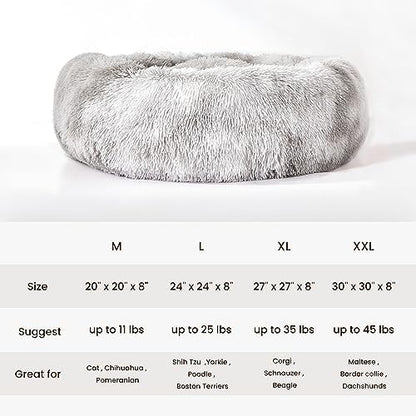 WESTERN HOME WH Calming Dog & Cat Bed, Anti-Anxiety Donut Cuddler Warming Cozy Soft Round Bed, Fluffy Faux Fur Plush Cushion Bed for Small Medium Dogs and Cats - color: White Grey, size: 20.0"l x 20.0"w x 6.0"th