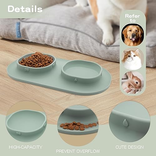 Dog Food Bowls Pet Bowls & Dog Water Bowls with No-Spill and Non-Skid, Feeder Bowls with Dog Bowl Mat for Small Medium Large Size Dogs Cats Puppy Pets, Dog Dishes (Green) - color: Green