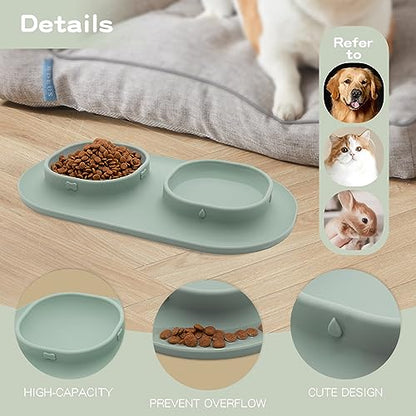 Dog Food Bowls Pet Bowls & Dog Water Bowls with No-Spill and Non-Skid, Feeder Bowls with Dog Bowl Mat for Small Medium Large Size Dogs Cats Puppy Pets, Dog Dishes (Green) - color: Green