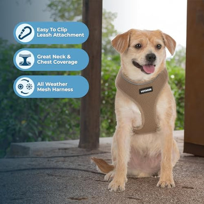 Best Pet Supplies Voyager Aerolite Over the Head Dog Harness, No Pull Breathable Air Mesh Vest, Quick Dry with Reflective Stitching, Adjustable Escape Resistant Harness - Beige, Medium - color: Beige, size: M