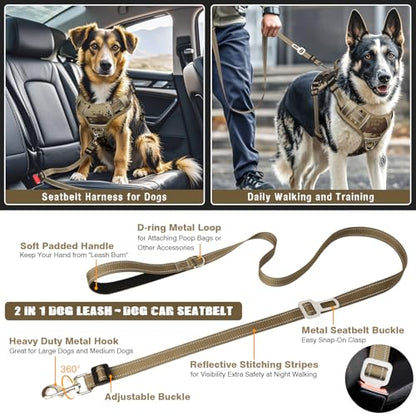 Tactical Dog Harness and Leash Set Small Sized Dog,Heavy Duty No Pull Service Dog Vest and 10 Patches with Dog Seat Belt,Reflective Adjustable Pet Harness for Training Walking Hiking Camo S - color: Desert Camo, size: Small