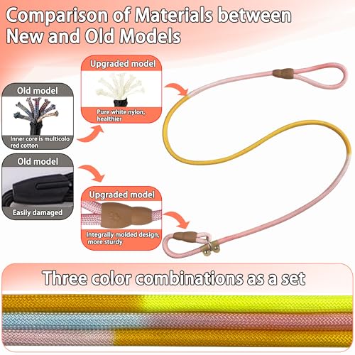 FOVRLZSE 3-Pack Lightweight Adjustable Nylon Dog leashes Leather Buckles Macaron Dog leashes for S/M Dogs,5.2ft Long,White Ultra-Soft eco-Cotton Lining,No Collar Needed - color: Macaron