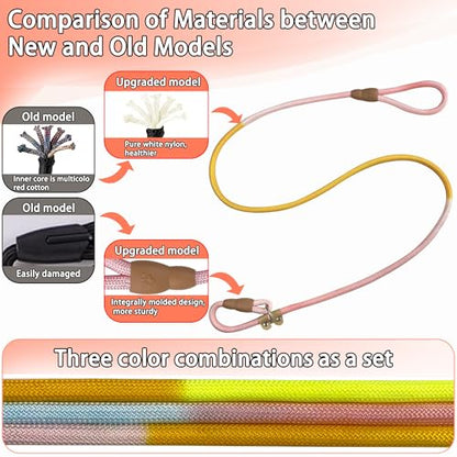 FOVRLZSE 3-Pack Lightweight Adjustable Nylon Dog leashes Leather Buckles Macaron Dog leashes for S/M Dogs,5.2ft Long,White Ultra-Soft eco-Cotton Lining,No Collar Needed - color: Macaron
