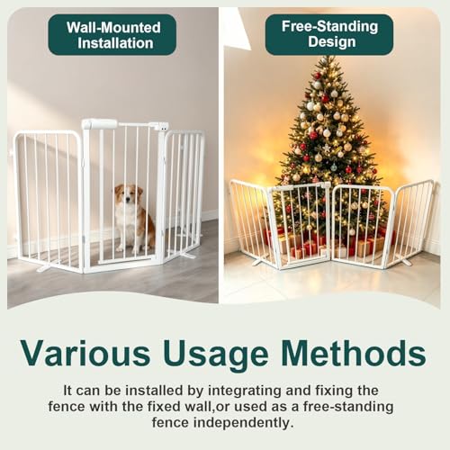 WAOWAO Heavy-duty Freetanding Dog Gate with Door, 106"Extra Wide 30"Tall Metal Puppy Pet Gate for Indoor, Foldable Gate for Doorways, Stairs, Hallways, House, Free Standing /Wall Mounted Gate 6 Panels - size: 6 Panel - 106”Wide