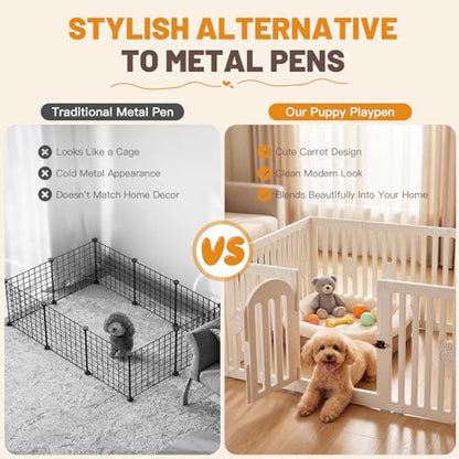 Dog Play Pen Indoors, 8-Panel Puppy Playpen with Door, 25.6" Tall Plastic Dog Fence for Dogs, Easy Assembly Pet Playpen for Puppies, Cats, Rabbits, Indoor Dog Pen Off White - size: Off White-8 Panels