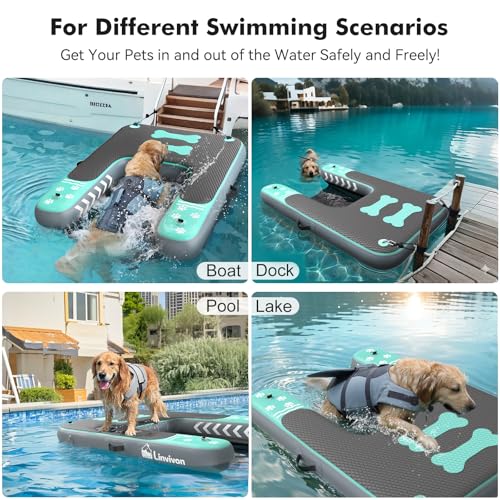 Inflatable Dog Boat Ramp for Dogs Up to 240 lbs, Inflatable Dock Floating Platform with Anti-Slip EVA Foam Safe & Easy Water Access, Dog Ramp for Boat, Pools, Lakes, Boats, Docks, Green - color: Green