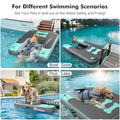 Inflatable Dog Boat Ramp for Dogs Up to 240 lbs, Inflatable Dock Floating Platform with Anti-Slip EVA Foam Safe & Easy Water Access, Dog Ramp for Boat, Pools, Lakes, Boats, Docks, Green - color: Green