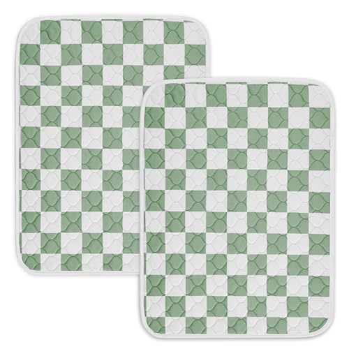 2 Pack Sage Green Checkered Washable Pee Pads for Dogs, Checkered Reusable Dog Pee Pads, for Puppy Playpen, Crate, Whelping Box, Potty Training, Cute Aesthetic Absorbency, Leak-Proof Non-Slip - color: Sage, size: 18"×24"