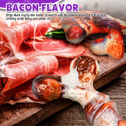 4 Pack Dog Chew Toys for Aggressive Chewers - Tough Indestructible Dog Toys with Bacon Flavor- Durable Nylon Bones Toy for Small Medium Large Breed - Puppy Gifts - size: Medium