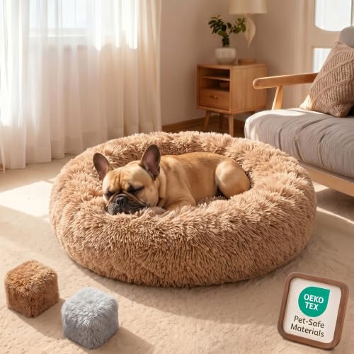 Premium Donut Dog Bed,Dual Memory Foam Orthopedic Beds for Large Sized Dogs,Thick Cooling Gel Fluffy Calming Pet Couch with Removable Waterproof Washable Cover,36 Inch,Camel - color: Camel, size: 36"x36"x8"