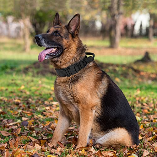 Tactical Dog Collar with Handle - Military Adjustable Dog Training Collar Soft Nylon and Heavy Duty Metal Buckle for Medium Large Dogs - with Patch (Black, Medium) - color: Black, size: Medium