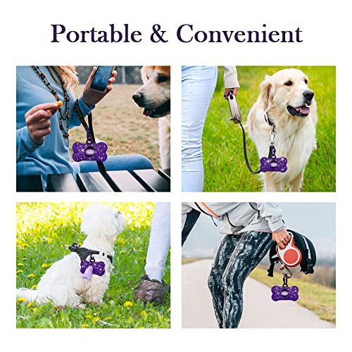 SAVORI Dog Poop Bag Holder Bling Crystal Dog Waste Bags Dispenser for Pet Dog Doggy with Carabiner Clip Includes 1 Roll 15 Bags (Purple) - color: Purple
