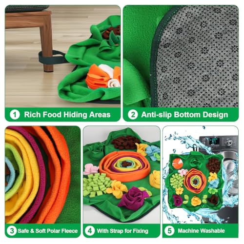 Vextronic Snuffle Mat for Dogs, Large Breed Slow Feeder Interactive Toy | 25x25-inch washable mat. Sparks natural foraging. Eases anxiety. Slows gulping, cuts bloat risk. Fits small to large pets. - color: Green