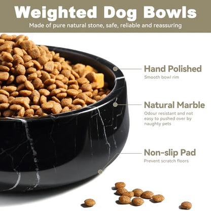 Karibiber Black Marble Dog Bowl, 3.5lbs Non Slip,Non Spill Heavy Dogs Food Bowl, Large Dog Dish, Weighted Food and Water Bowls for Medium Dogs, Natural Stone Pet Bowl, Easy to Clean, Holds 4.5 Cups - color: Black, size: S