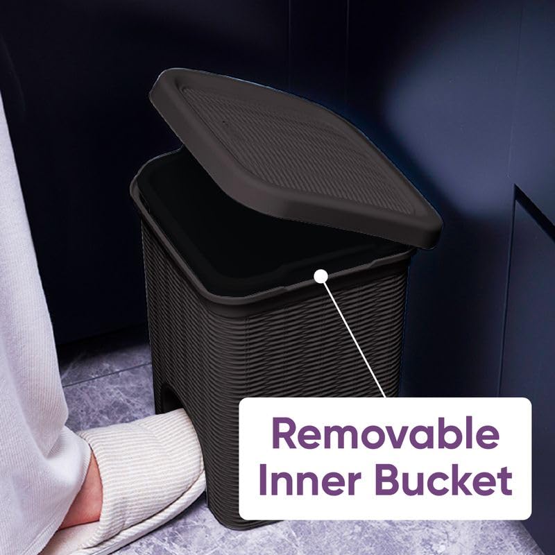 Superio Mini 6L Step Pedal Trash Can - Wicker Design, Hidden Mechanism, Durable Plastic, Ideal for Desktop, Countertop, Pet Waste/Dog Poop - Brown - color: Brown