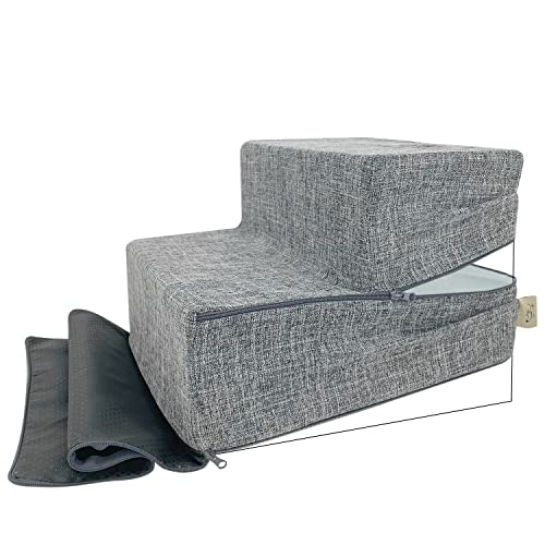 Best Pet Supplies Non-Slip Foam Dog Stair & Pet Ramp, Balanced Indoor Step Support - Foldable Stair Cover, Gray Linen, 2-Step - color: Gray Linen, size: 2-Step (H: 12"), style: Replacement Cover