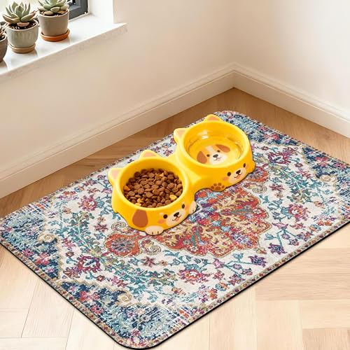 Pet Feeding Mat for Floors Waterproof Dog Mat for Food and Water Absorbent Quick Dry Non Slip mat for Cat Bowls - color: Boho-2, size: 24"L x 16"W