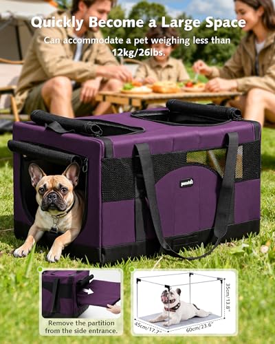 Pecute Dual Compartment Pet Carrier for Multi-Cat Families & Small Dog Owners, Collapsible Dog Crate with Reinforced Steel Frame, Car Safety Design for Travel, Vet Visits & Home Use, Purple - color: Purple