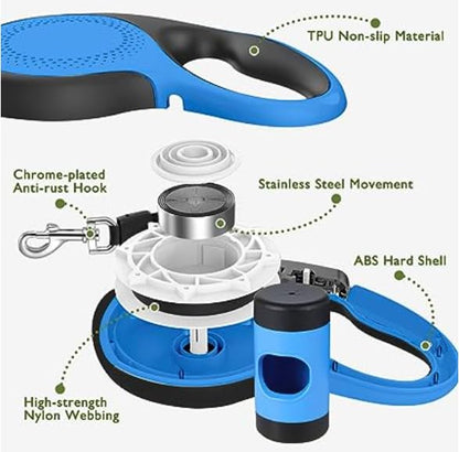 OUTnWILD Retractable Dog Leash - Retractable Dog Leash 16ft for Breeds Up to 66lbs. 360° Tangle Free Design with One Touch Quick-Lock Braking System&Anti-Slip Handle (Blue) - color: Blue