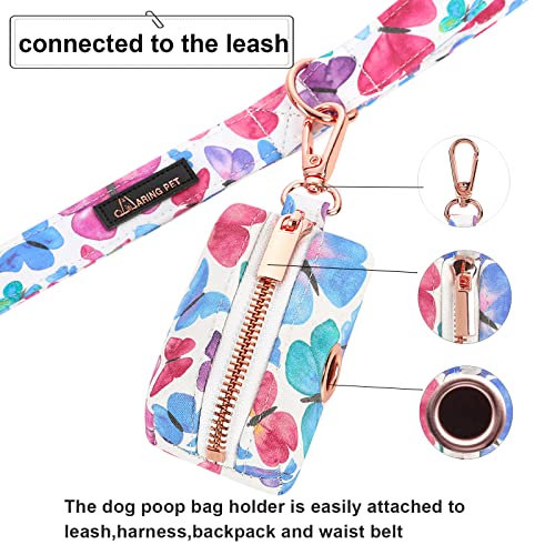 ARING PET Dog Waste Bag Dispenser, Cotton Doggy Poop Bags Holders Attach to Any Leashes, Portable Washable Butterfly Pattern Pet Waste Pouch Dispenser with Metal Zipper - color: B:Butterfly