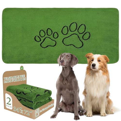 Homimp Washable Pee Pads for Dogs, 2 Pack Super Absorbent Reusable Puppy Pads,Green Long Wool Fake Grass for Potty Training, Upgrade Non-Slip and Leak-Proof,Floor,Couch,Bed and Crate,Green 34"×72" - size: 34"x72"(Pack of 2)