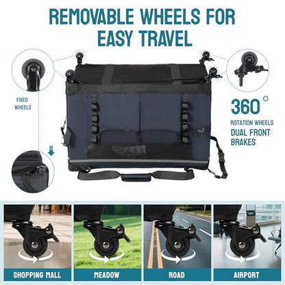 PEGIC 24-inch Rolling Extra Large Cat Carrier with Wheels | Spacious Travel Solution for Large Cats & Two Kittens, Reinforced Non-Sagging Base, For Car Rides & Vet Visits