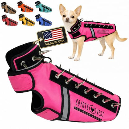 CoyoteVest SpikeVest Dog Harness | Stab-Resistant Protective Vest | Coyote Vest for Dogs | Defends Against Coyotes, Dogs, Birds of Prey | Reflective Safety, Made in USA (XXS-Neon Pink) - color: Neon Pink, size: XX-Small