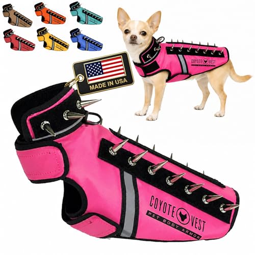 CoyoteVest SpikeVest Dog Harness | Stab-Resistant Protective Vest | Coyote Vest for Dogs | Defends Against Coyotes, Dogs, Birds of Prey | Reflective Safety, Made in USA (XXS-Neon Pink) - color: Neon Pink, size: XX-Small