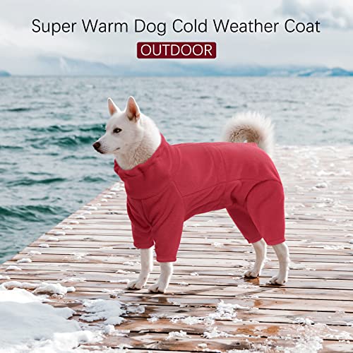 ROZKITCH Small Dog Fleece Pajamas, Pet Windproof Warm Cold Weather Jacket Vest Cozy Jumpsuit Apparel Outfit Clothes for Small Medium Large Dog Walking Hiking Sleep Red S - color: Red, size: S