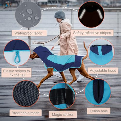 IECOii Dog Raincoat,Waterproof Rain Coat for Small Dogs,Adjustable Pet Rain Jacket with Hood,Lightweight Doggy Raincoats with Reflective Stripes,Blue,Small - color: Blue, size: Small
