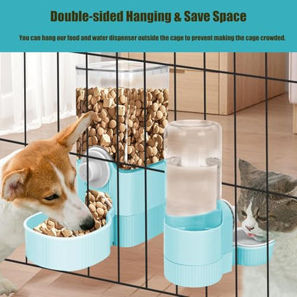 GPY Automatic Hanging Gravity Pet Feeder and Water Dispenser Set ，Automatic Rabbit Feeder and Dog Water Dispenser for Dogs Cats Pets Animals Large Capacity (Blue Water Feeder&Food Feeder) (Blue) - color: Blue