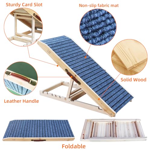 ZJSF Foldable Wooden Dog Ramp for High Bed, Dog Stairs for Small Dogs, High Traction Platform with 6 Adjustable Heights (14"-28"), 48" L, Supports up to 200 lbs - size: 48"L X 16.5"W
